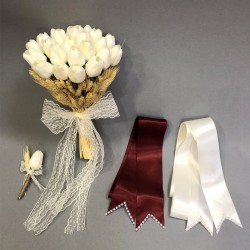 Lale ve Başaklı Gelin Buketi ve Takı Kurdelesi-GBKT-1112