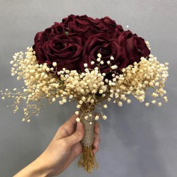 Bordo Kadife Güllü Gelin Çiçeği ve Takı Kurdelesi-GBKT-1114