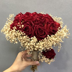 Kırmızı Kadife Güllü Gelin Çiçeği ve Takı Kurdelesi-GBKT-1115