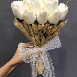 Islak Beyaz Laleli Gelin El Çiçeği ve Takı Kurdelesi-GBKT-1116