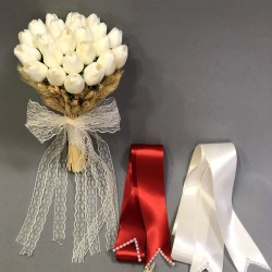 Islak Beyaz Laleli Gelin El Çiçeği ve Takı Kurdelesi-GBKT-1116