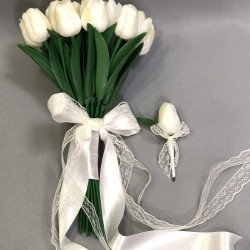 Laleli Gelin Buketi Damat Yaka Çiçeği ve Takı Kurdelesi-GBKT-1117