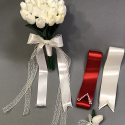 Laleli Gelin Buketi Damat Yaka Çiçeği ve Takı Kurdelesi-GBKT-1117