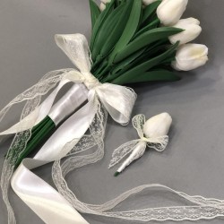 Islak Beyaz Laleli Gelin Çiçeği ve Yaka Çiçeği-GBKT-1118