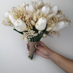 Islak Lale Kuru Bitkili Gelin Buketi-GBKT-1120