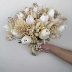 Islak Lale Kuru Bitkili Gelin Buketi-GBKT-1120