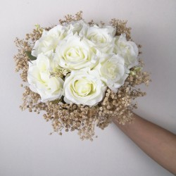 Beyaz Güllü Cipsolu Gelin Buketi-GBKT-1123