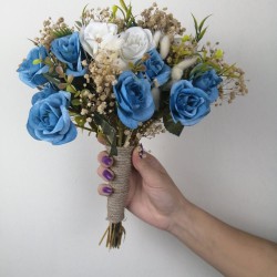 Mavi Beyaz Cipsolu Gelin Buketi-GBKT-1126