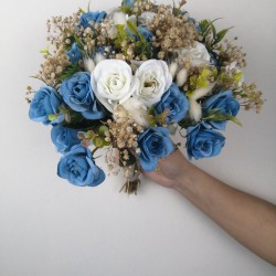 Mavi Beyaz Cipsolu Gelin Buketi-GBKT-1126