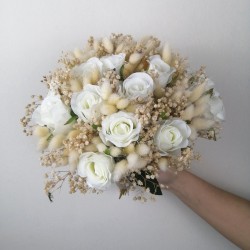 Krem Pamuk Otlu Cipsolu Gelin Buketi-GBKT-1127