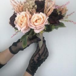 Eftelya Model Renkli Gelin Çiçeği ve Siyah Eldiven Takımı-GBKT-1128