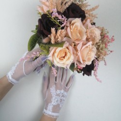 Eftelya Model Renkli Gelin Çiçeği ve Beyaz Eldiven Takımı-GBKT-1129