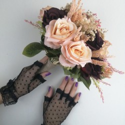 Eftelya Model Renkli Gelin Çiçeği ve Siyah Kısa Eldiven Takımı-GBKT-1143