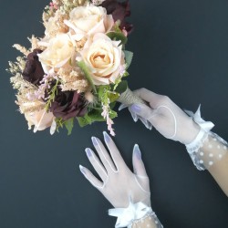 Eftelya Model Renkli Gelin Çiçeği ve Beyaz Fiyonklu Eldiven Takımı-GBKT-1168