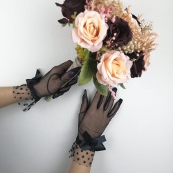 Eftelya Model Renkli Gelin Çiçeği ve Siyah Fiyonklu Eldiven Takımı-GBKT-1176