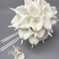 Beyaz Islak Gala Gelin Buketi Ve Damat Yaka Çiçeği-GBKT-1235