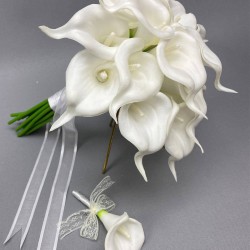 Beyaz Islak Gala Gelin Buketi Ve Damat Çiçeği-GBKT-1236