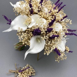 Beyaz Islak Gala Cipsolu Gelin Buketi Ve Damat Yaka Çiçeği-GBKT-1238