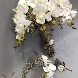 Orkideli Cipsolu Gelin Buketi Ve Tacı-GBKT-1249