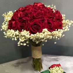 Kırmızı Kadife Güllü Gelin Buketi-GBKT-1253