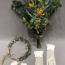 Gerçek Şoklanmış Gelin Buketi Takımı-GBKT-1257