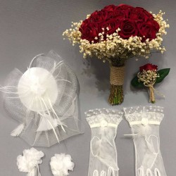 Kırmızı Kadife Güllü Buket Takımı-GBKT-1258