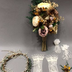 Turuncu Kahve Renkli Gelin Buketi Takımı-GBKT-1260