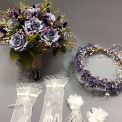 Mor Cipsolu Karışık Gelin Buketi Takımı-GBKT-1261