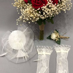 Kırmızı Kadife Güllü Yuvarlak Cipsolu Buket Takımı-GBKT-1262