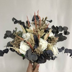 Turuncu Ve Beyaz Renkli Kuru Çiçekli Gelin Buketi-GBKT-1270