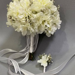 Krem Dünya Model Ortancalı Gelin Buketi-GBKT-1277