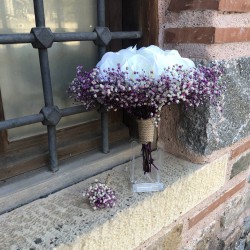 Lila Cipsolu Krem İri Güllü Gelin Buketi Ve Yaka Çiçeği-GBKT-1282