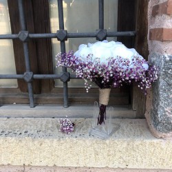 Lila Cipsolu Krem İri Güllü Gelin Buketi Ve Yaka Çiçeği-GBKT-1282