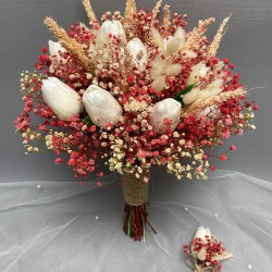 Islak Lale Pudra Cipsolu Gelin Buketi Ve Yaka Çiçeği-GBKT-1283