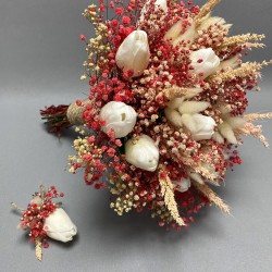 Islak Lale Pudra Cipsolu Gelin Buketi Ve Yaka Çiçeği-GBKT-1283