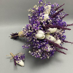 Islak Lale Mor Cipsolu Gelin Buketi Ve Yaka Çiçeği-GBKT-1284