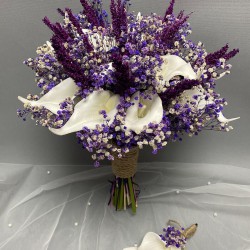 Islak Gala Mor Cipsolu Gelin Buketi Ve Yaka Çiçeği-GBKT-1286