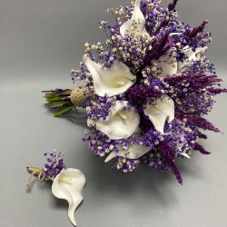 Islak Gala Mor Cipsolu Gelin Buketi Ve Yaka Çiçeği-GBKT-1286