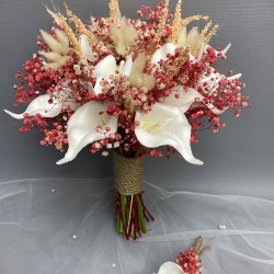 Islak Gala Pudra Cipsolu Gelin Buketi Ve Yaka Çiçeği-GBKT-1287