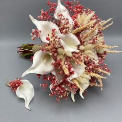 Islak Gala Pudra Cipsolu Gelin Buketi Ve Yaka Çiçeği-GBKT-1287