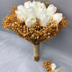 Cipsolu Başaklı Islak Lale Gelin Çiçeği Ve Damat Yaka Çiçeği-GBKT-1289