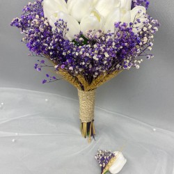 Cipsolu Islak Lale Gelin Buketi Ve Damat Yaka Çiçeği-GBKT-1290