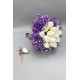 Mor Kurutulmuş Çiçekli Beyaz Islak Laleli Gelin Buketi ve Damat Yaka Çiçeği-GBKT-1294