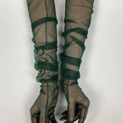 10 Adet Zümrüt Yeşili Uzun Gelin Eldiveni Tül Eldiven Parti Eldiveni Parti Aksesuarı-GELINELDIVENI-1002