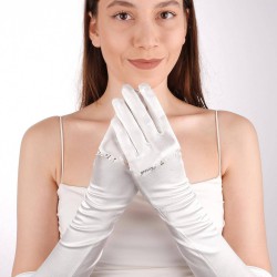 Beyaz Saten Özel Baskılı Gelin Eldiveni Dans Eldiveni Opera Eldiveni 56 Cm-GELINELDIVENI-1013