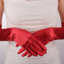 Kırmızı Saten Uzun Gelin Eldiveni 56 Cm Dans Opera Eldiveni-GELINELDIVENI-1017