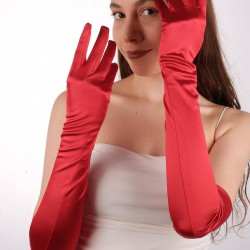 Kırmızı Saten Uzun Gelin Eldiveni 56 Cm Dans Opera Eldiveni-GELINELDIVENI-1017