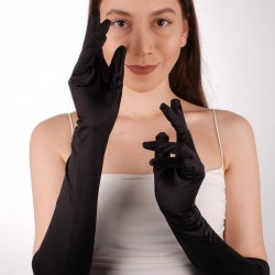 Siyah Saten Uzun Gelin Eldiveni 56 Cm Dans Opera Eldiveni-GELINELDIVENI-1018