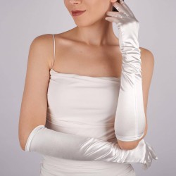 Kırık Beyaz Saten Uzun Gelin Eldiveni 48 Cm Dans Opera Eldiveni-GELINELDIVENI-1020