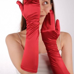 Kırmızı Saten Uzun Gelin Eldiveni 47 Cm Dans Opera Eldiveni-GELINELDIVENI-1021